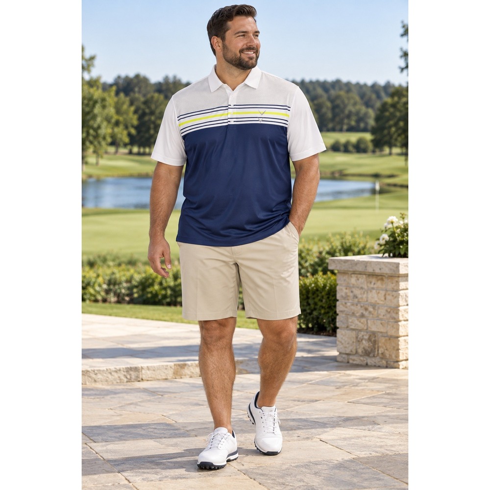 Callaway Opti-Dri Mens XXL Golf Polo Shirt Navy White Striped Performance 2787